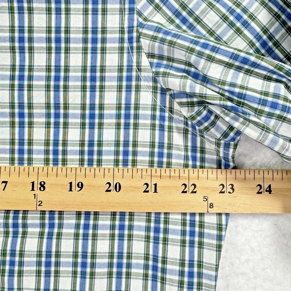Banana Republic Shirt Mens Large Green Blue Plaid Soft Wash Slim Fit Classic‎